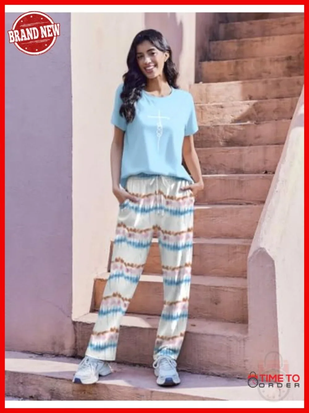 2 Pack Pajamas Set Short Sleeve Sleepwear Top and Pants Soft Lounge Sets with